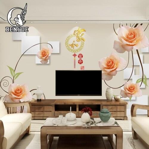 Benyue Textile Custom Size 3D Flower Modern Mural Home Decoration Sofa TV Background Wallpaper Suitable for Living Room Bedroom