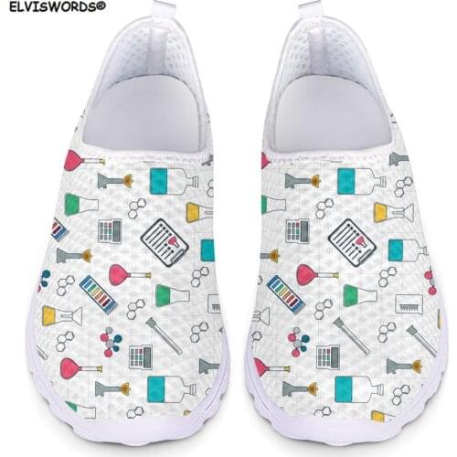 ELVISWORDS Cute Chemical Laboratory Pattern Female Flats Shoes Mesh Outdoor Breathable Womens Sneakers Comfortable Girls Shoes