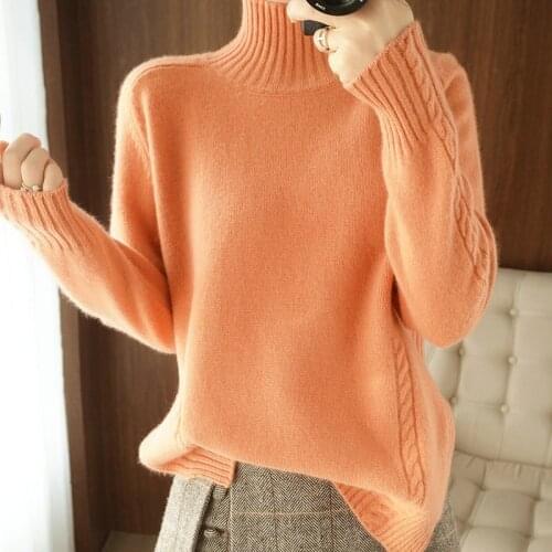 Ladies Pullover 2021 Fall/Winter New Casual Pure Color 100% Wool Sweater Turtleneck Cashmere Sweater Thicken Ladies Top