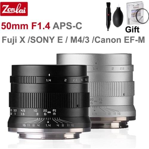 Zonlai 50mm F1.4 Prime Fixed Lens APS-C Manual Focus for Canon EF-M Fuji X Sony E M4/3 Mount Mirrorless Cameras
