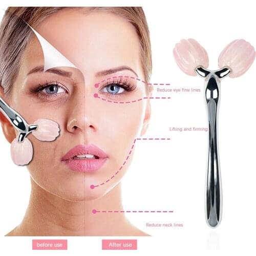 1pcs Jade Roller Massager for Face Rose Quartz Natural Stone Gua Sha Beauty Facial Roller Face Thin Lift Anti Wrinkle Gouache