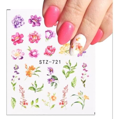 1Pc Spring Water Nail Decal and Sticker Flower Leaf Tree Green Simple Summer DIY Slider for Manicuring Nail Art Watermark