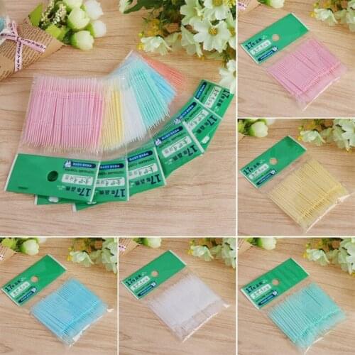100Pcs/Lot Soft Plastic Double-headed Brush Stick Floss Pick Toothpick Oral Care 667D