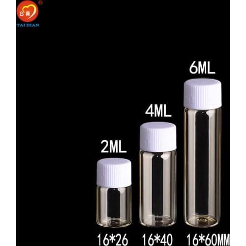 100units 2ml 4ml 6ml Mini Bottle With Plastic Screw Cap Clear Mini Vials Glass Bottles Jars