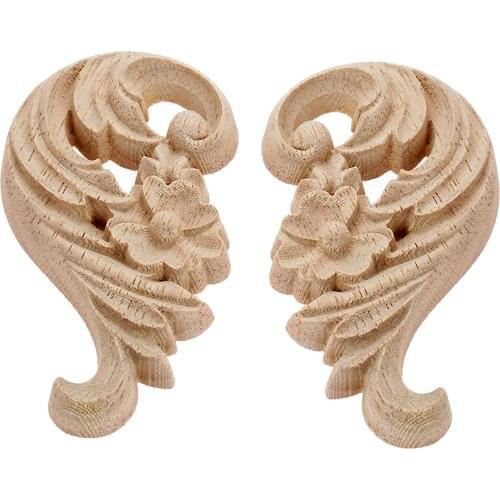 2Pcs Unpainted Woodcarving Decal Corner Applique Frame Decorative Figurines Wooden Miniatures Home Decor 8.5*5*1cm
