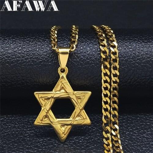 2021 Fashion Punk Jewish Divination Hexagram Gold Color Stainless Steel Chain Neckless Women/Men Jewelry bijoux femme NK63S02