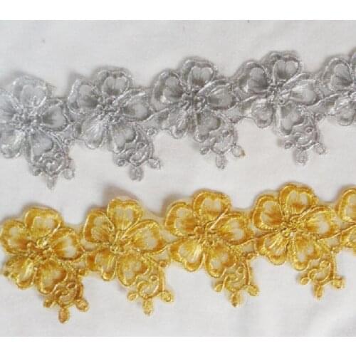 8yards 15colors Flower Lace Vintage Trim Braid Ribbon Applique Metalic Gold Fabric Sewing wide 7cm
