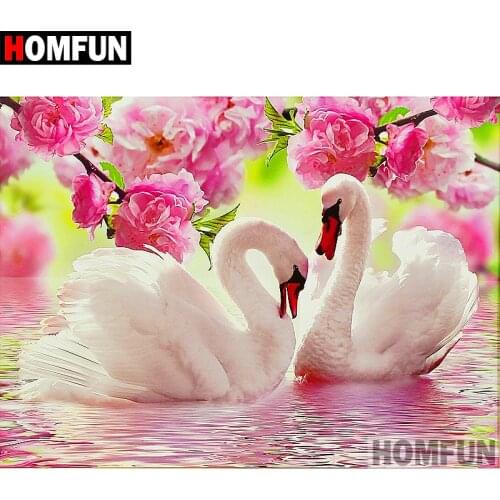 HOMFUN 5D DIY Diamond Painting Full Square/Round Drill "White Swan" 3D Embroidery Cross Stitch gift Home Decor A01971