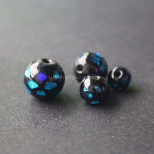 8mm 10mm 12mm 14mm Handmade Lampwork Beads Japanese style Foil Beads Black with Blue foil for jewelry making