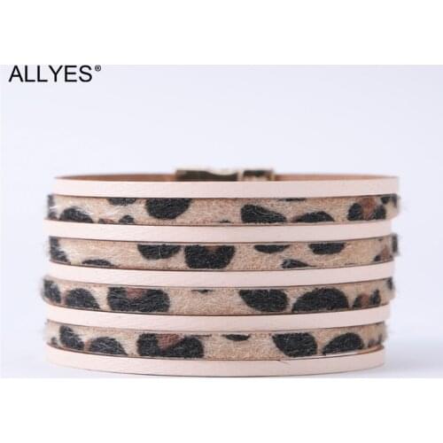 ALLYES Trendy Imitation Mohair Leopard Leather Bracelets for Women Fashion Wide Wrap Bracelet Bangle Female Jewelry