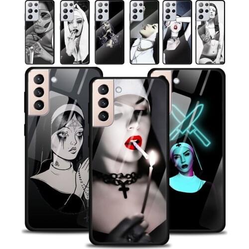 Sister Style Nun Sexy Girl Tempered Glass Cover For Samsung Galaxy S21 Plus Ultra M21 M31 M51 A52 A72 Phone Case Coque