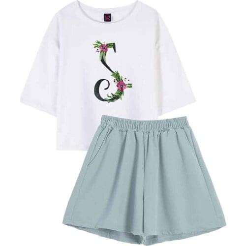 S Letter Printing Loungewear Women Homewear Pajama Shorts Women Cotton Sleepwear Lady Cute Sleepwear Female Pajamas Set