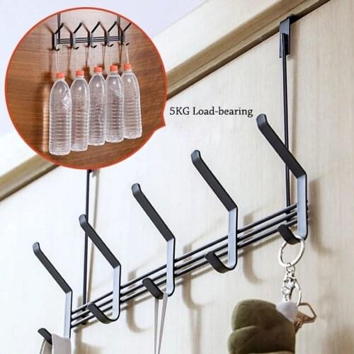 Door Hanging Hook Home Punch Free Door Hanger 5 Hooks Hats Bags Holder Tie Scarf Key Hook Wall Hanger Clothes Rack Towel Shelf