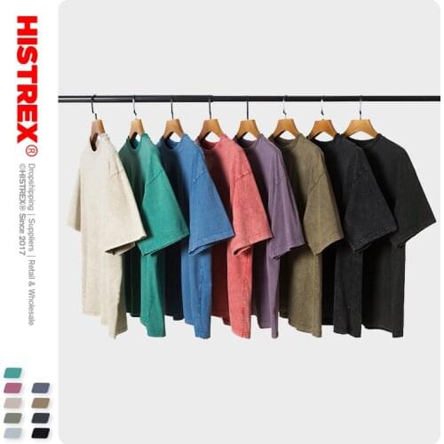 HISTREX Washed 100% Heavy Cotton Thick 260g 7 Colors Center Back Seam Men T Shirt T-Shirts Print Summer Tshirt Man 3GOKN