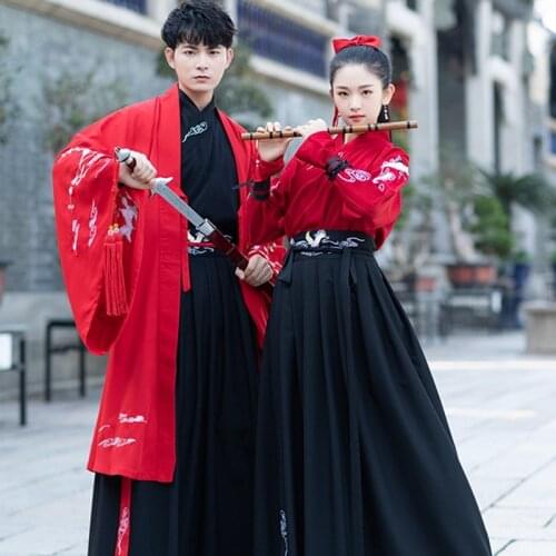 Chinese National Folk Dance Costume Women Hanfu Cclothing Man Swordsman Outfit Male Couple Dress Tang Dynasty Prince Cloth robe