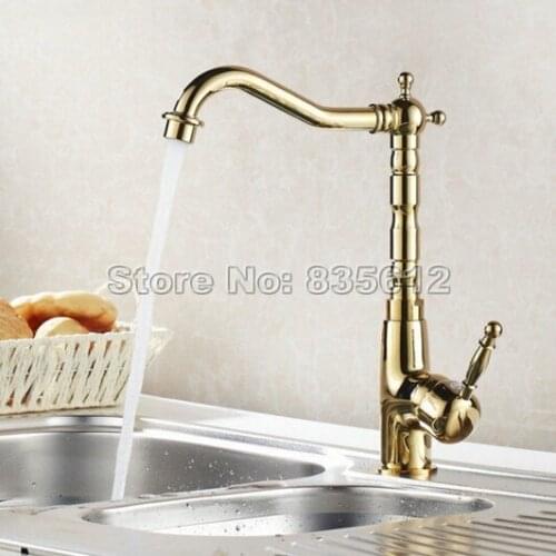 Gold Color Brass Single Handle Kitchen Sink Faucet Swivel Spout Basin Mixer Tap Wsf097