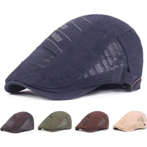 Summer Unisex Embroidery Letter Net Cap Men Women Mesh Berets Breathable Newsboy Ivy Cap Casual Flat Driving Golf Cabbie Caps