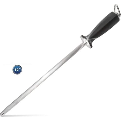 LMETJMA Premium 12 inch Knife Sharpener Rod Chef Diamond Sharpening Honing Rod Stick for all Kitchen Knifes KC0311