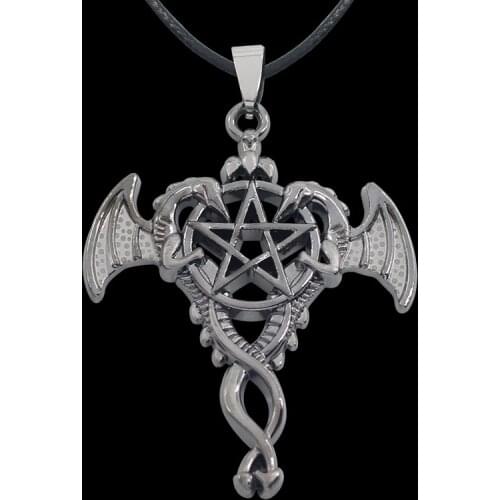Fashion Classic Anime Black Deacon Five-Pointed Star Double Dragon Cross Pendant Necklace Woman Hollow Round Pentagon Necklace