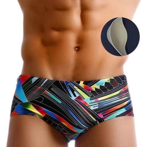 Colorful Stripes Sexy Pouch Swimwear Men Swim Trunks Gay Mens Swimsuit Push Up Pad Bikini Boxer Sunga Shorts Beach Swimming Suit