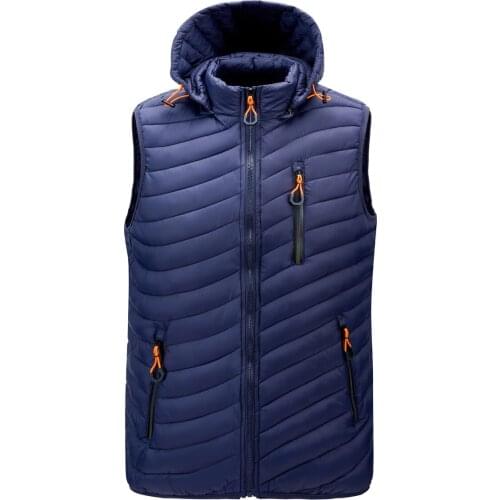 Mens Hooded Cotton Padded Vest Solid Color Zipper Warm Cardigan Waistcoat Thick Fake Down Padded Sleeveless Jacket