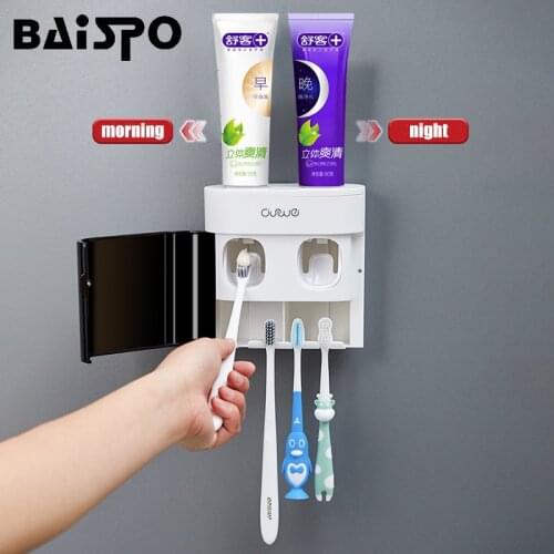 BAISPO Bathroom Accessories Sets Drain Toothbrush Holder Automatic Toothpaste Squeezer With Magnetic Cover For WC Home Wash Sets