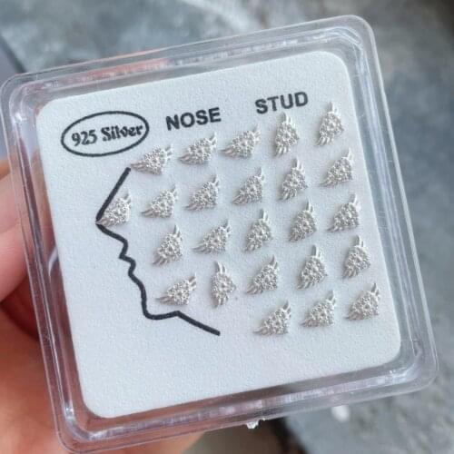 24pcs Angle Wings Sterling Silver 925 tiny cz love Nose Rings Studs body Piercing Jewelry For Women girls Accessories Wholesale