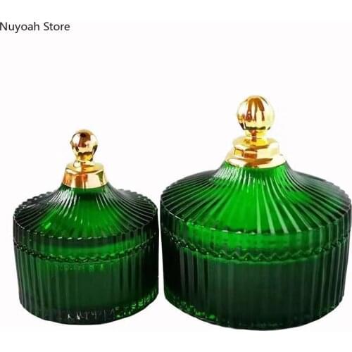 Nordic Retro Dark Green Glass Storage Box Jewelry Box Candy Box Home Accessories Storage Tank Kitchen Supplies Cereal Dispenser