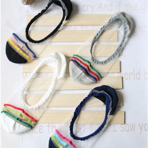 Novelty 4 Pairs/Lot Woman Ultra-Thin Hosiery Pad Summer Crystal Silk Invisible Socks Slippers Ladies Striped Boat Socks