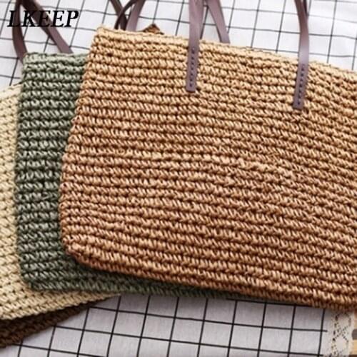 New Casual Handbags Vintage Handmade Straw Bag Paper Rope Woven Bag Beach Bag Handbag Large Capacity Shoulder Bag