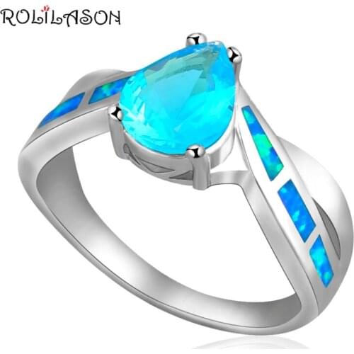 Huge New Elegant Ring USA Sz 6.5# 7.5 8.5 Water drop Blue fire Opal Silver Stamped Rings Fashion Jewelry USA size OR205A