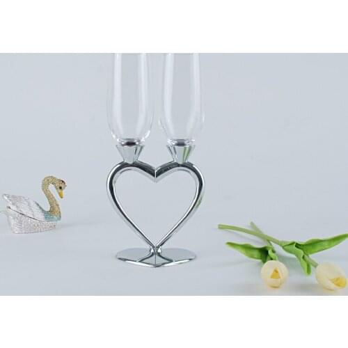 Oh Trend 2PCS/Set Double Heart Shaped Metal Stand Champagne Glass, Love Romantic Wedding Anniversary Crystal Champagne Goblet