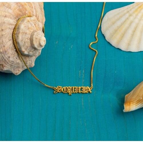 Personalized Gothic Old English Custom Name Necklaces For Women Nameplate Jewelry Stainless Steel Box Chain Letter Necklace BFF