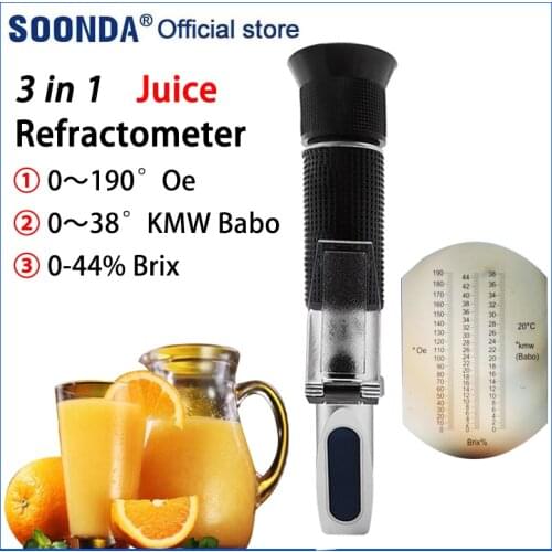 Juice Refractometer 0-190°OE Tester Meter Sugar Concent Meter 0-44%Brix Tester Fruit Sugar Content Detector 0~38°KMW Babo Meter