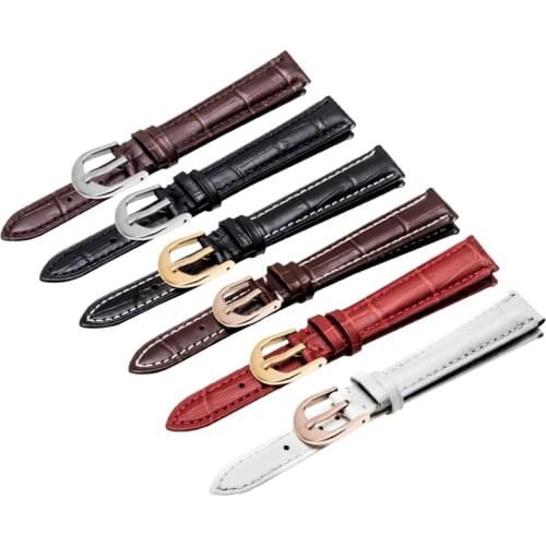 Genuine leather strap 12mm 14mm 16mm 18mm black white red brown wristband with pin buckle for females watch accessories