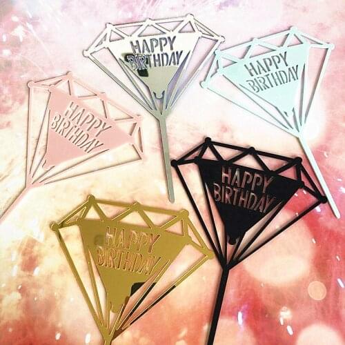 New Happy Birthday Acrylic Cake Topper Gold Pink Diamond Cupcake Topper For Girls Birthday Party Cake Decorations Baby Shower