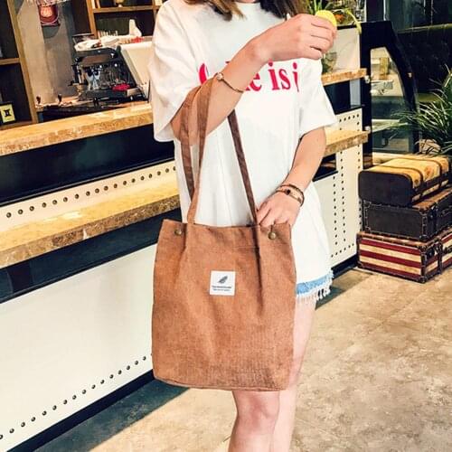 High Capacity Women Corduroy Tote Ladies Casual Shoulder Bag Foldable Reusable Shopping Beach Bag