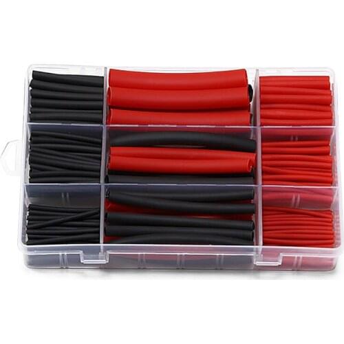ABKM Hot 270Pcs 3: 1 Shrink Ratio Dual Wall Adhesive Lined Heat Shrink Tubing Tube 6 Size 2 Color KIT Black Red Thin adhesive