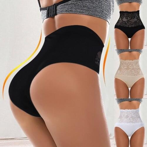 High Waist Body Shaper Briefs Panties Lace Flower Mesh Crochet Underwear Womens Sexy Underwear Slimming Pants 2021