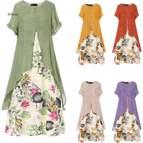 Pacthwork Long Dress Summer Short Sleeve Women Vintage Floral Printed Sundress Casual Retro Party Vestido Femme Dresses