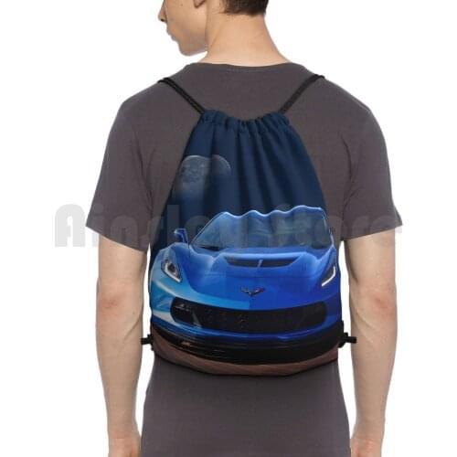 Chevrolet Corvette C7 'Blue Moon' Backpack Drawstring Bags Gym Bag Waterproof Auto Automobile Automotive Car