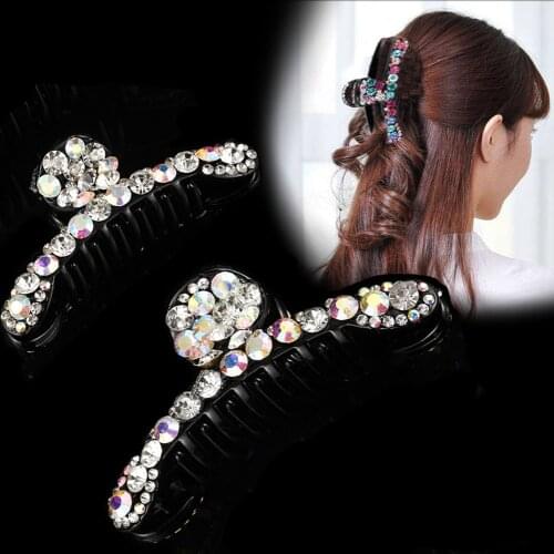 Haimeikang Women Hair Claws Tiara Fashion Headwear Headdress Rhinestone Shiny Color Hair Clip Ladies Ponytail Hair Accessories