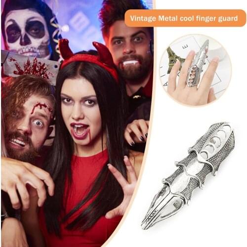 Punk Gothic Rock Scroll Joint Armor Knuckle Full Finger Rings Cosplay Ring Halloween Party Dancing Decoration Rings for Women
