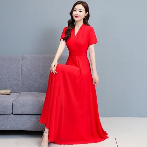 2021 Vintage Elegant New Solid Womens S-4XL Chiffon Plus Size Beach Female Casual Vacation Long Summer Vestidos Dress Robe