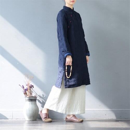 SCUWLINEN 2019 Winter Dress Vintage Floral Jacquard Plate Buttons Thicken Warm Cotton Dress Vestidos Pullover Parka S477