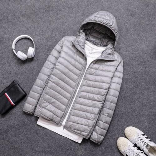 Winter Men Ultralight Thin Down Jacket White Duck Down Hooded Jackets Full Sleeve Warm Coat Parka Portable Outwear