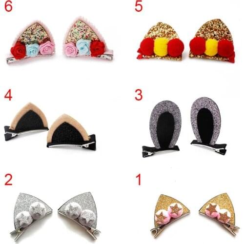 1 Pair Cartoon Animal Cat/Bear Ears Hairpin Sequins Alligator Clips Headwear Kids Girl Hair Accessories