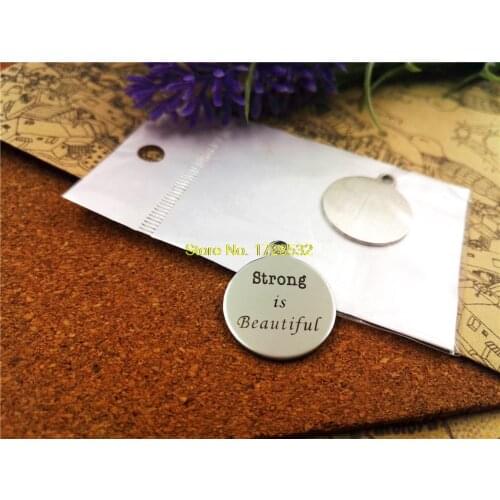 10pcs-stainless steel Charms "strong is beautiful"DIY Charms Pendants for necklace/bracelet/keychain DIY jewelry