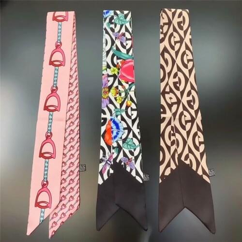 2021 female bag scarf brand floral twill imitation silk scarf wrapped with bag handle small ribbon ladies turban headband M