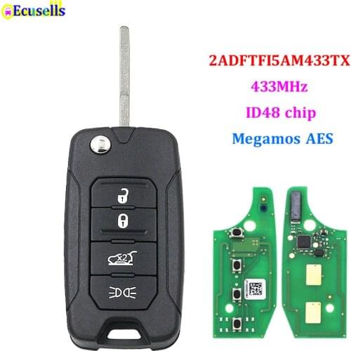 4 buttpns Folding Remote Key fob 433MHz ID48 Megamos AES chip for Fiat 500X Jeep Renegade 2016-2018 2ADFTFI5AM433TX SIP22 blade